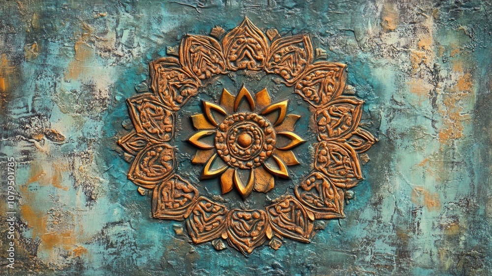Mandala art design featuring intricate patterns on a textured background Mandala art design featuring intricate patterns on a textured background