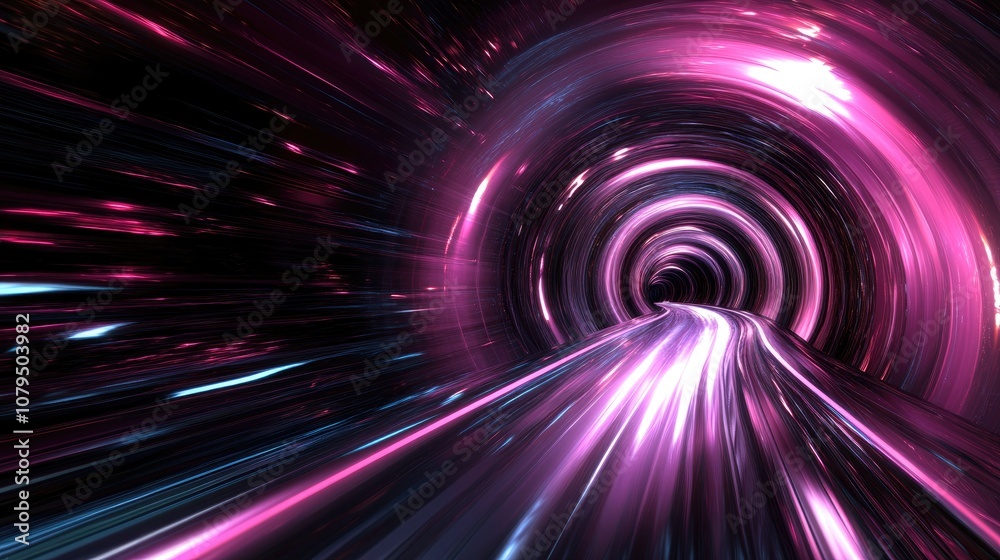 Abstract speed tunnel warp in a 3D cartoon rendering featuring distortion of space and travel through time