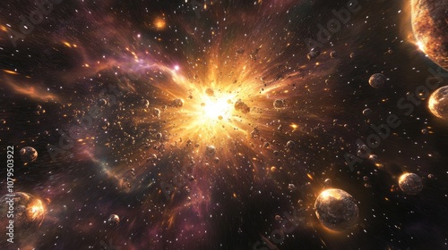 3D cartoon depiction of a nebula and gas congestion in a star field within space