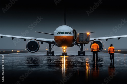 Cargo plane operations airport runway aviation photography early morning ground level industrial concept