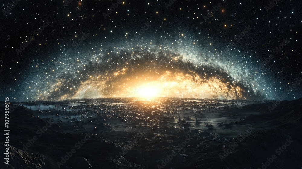 Universe in the night sky depicted through 3D cartoon rendering Universe in the night sky depicted through 3D cartoon rendering