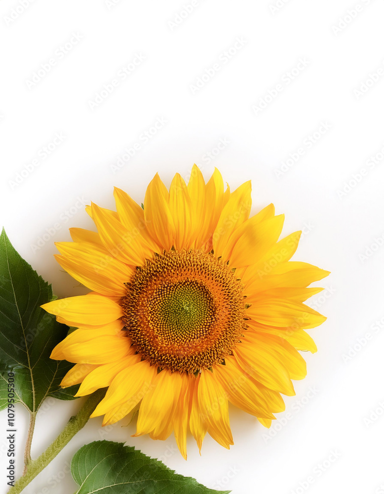 Fototapeta premium Fresh Sunflower flower garland foliage on side position provides copy space for text. background concept isolated white