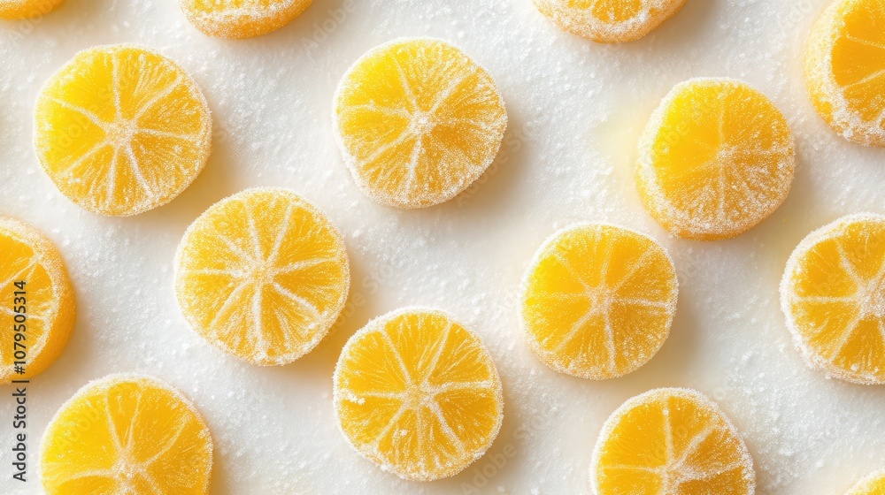 Vibrant Yellow Sugared Lemon Slices Arranged on a Creamy Surface Creating a Fresh and Inviting Aesthetic for Culinary and Food Imagery Vibrant Yellow Sugared Lemon Slices Arranged on a Creamy Surface Creating a Fresh and Inviting Aesthetic for Culinary and Food Imagery