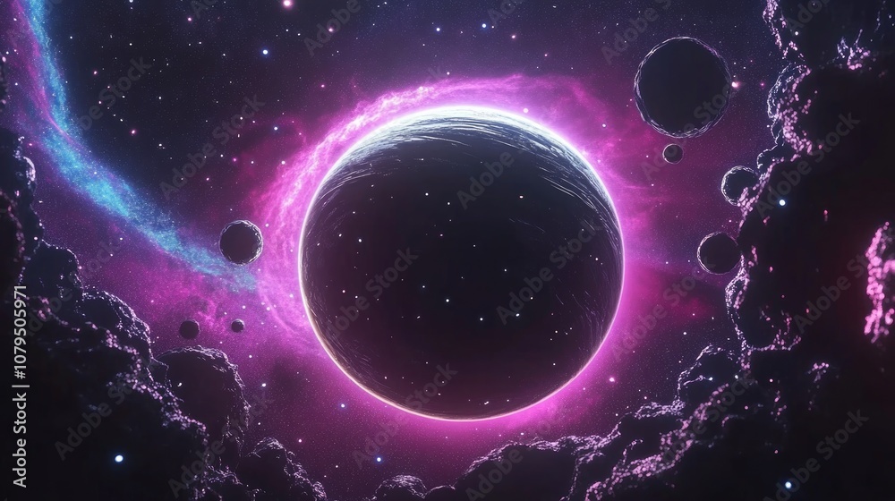 Obraz premium Black hole with galaxy in 3D cartoon rendering