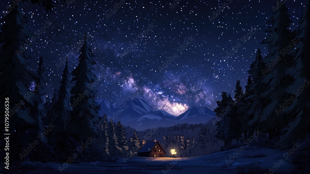 Clearly visible milky way on a night sky with a million stars in a 3D cartoon rendering
