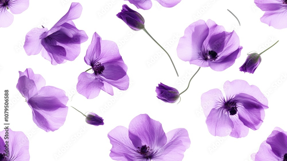 Seamless floristics featuring purple flowers on a white background Seamless floristics featuring purple flowers on a white background