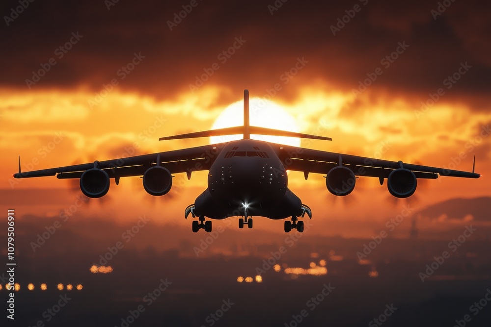 Cargo plane in flight sunset sky aviation photography vibrant atmosphere dramatic view transportation concept Cargo plane in flight sunset sky aviation photography vibrant atmosphere dramatic view transportation concept
