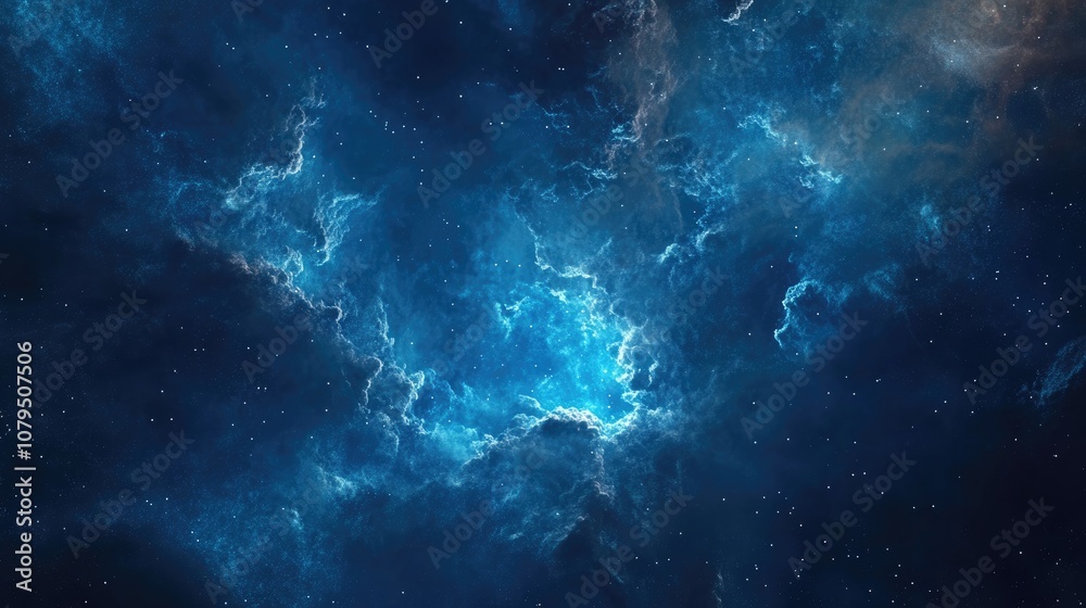 Fototapeta premium Cartoon rendering in 3D of a nebula and the universe featuring a blue background