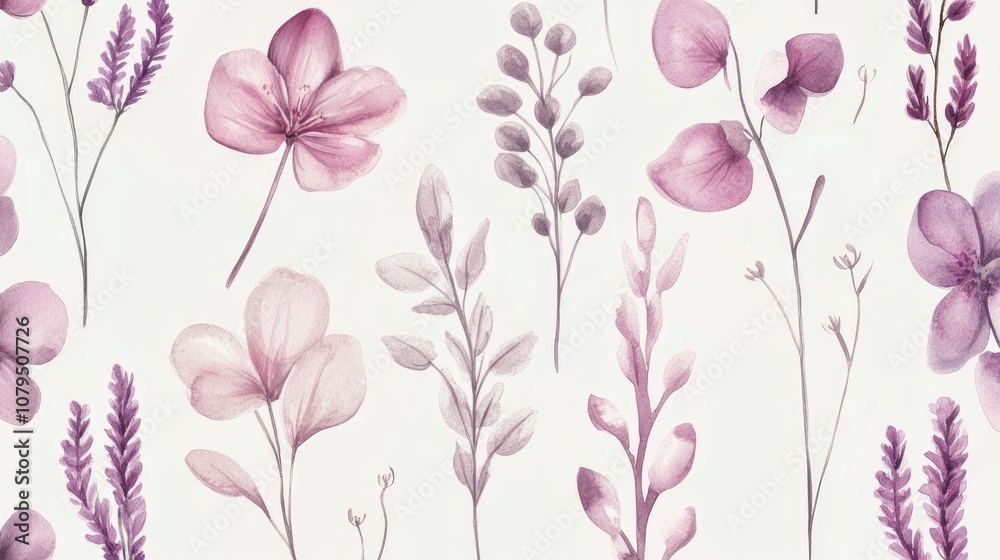 Seamless watercolor pattern of delicate sweet flowers in soft pastel colors ideal for beauty product packaging and branding
