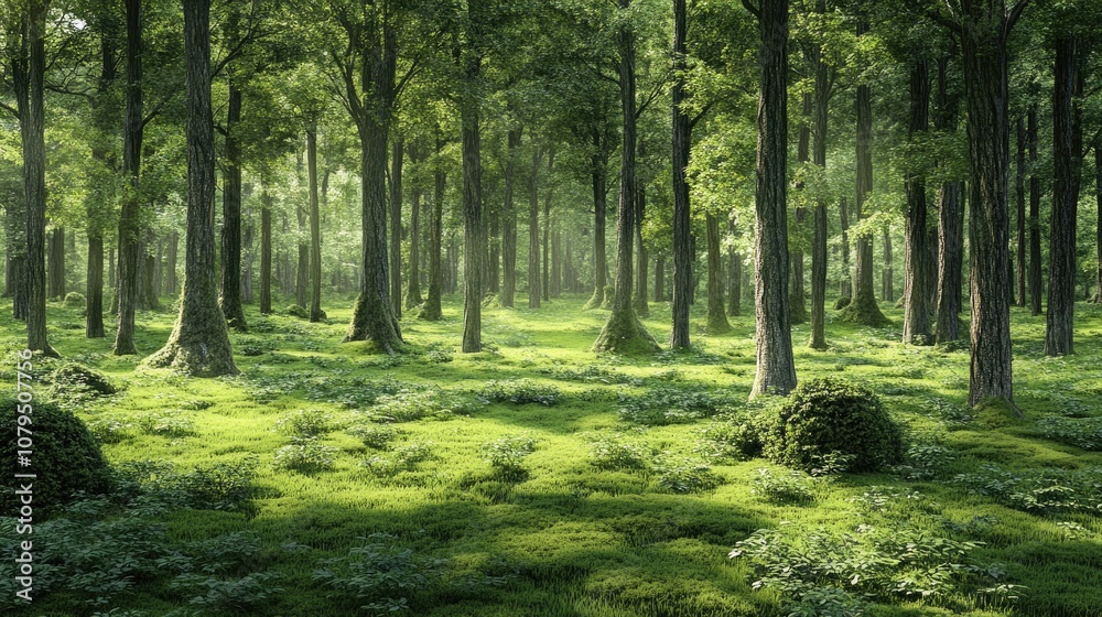 Obraz premium Isolated green forest on a background created through 3D rendering and illustration techniques