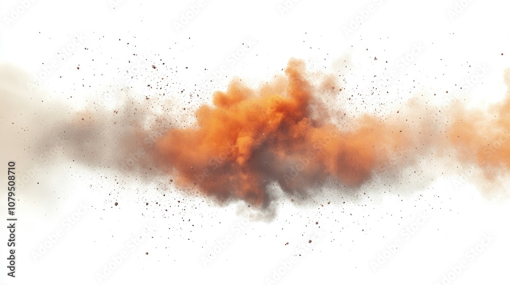 Colorful dust cloud explosion rendered in 3D on a white background Colorful dust cloud explosion rendered in 3D on a white background