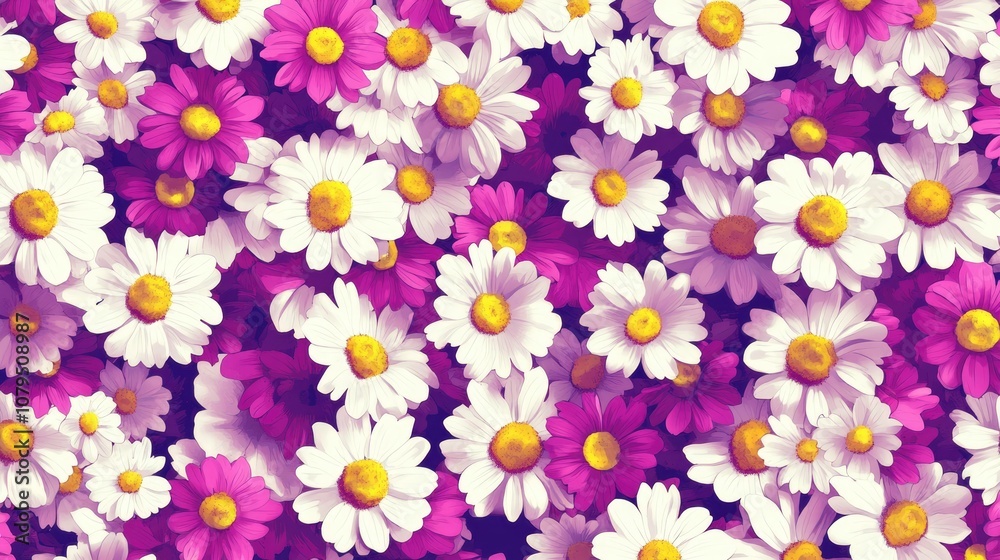 Seamless pattern featuring vibrant inaccurately cut out chamomile flowers perfect for textile and wallpaper design Seamless pattern featuring vibrant inaccurately cut out chamomile flowers perfect for textile and wallpaper design