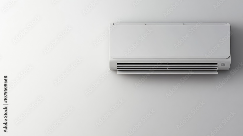 Modern Air Conditioner Mounted on Wall in Bright Minimalist Interior Space, Providing Efficient Cooling and Enhancing Comfort in Home or Office Environment Modern Air Conditioner Mounted on Wall in Bright Minimalist Interior Space, Providing Efficient Cooling and Enhancing Comfort in Home or Office Environment