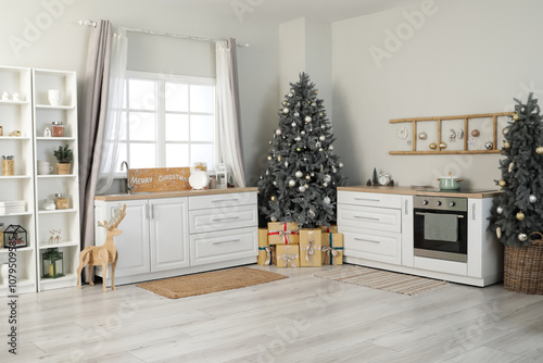 Interior of light kitchen w...