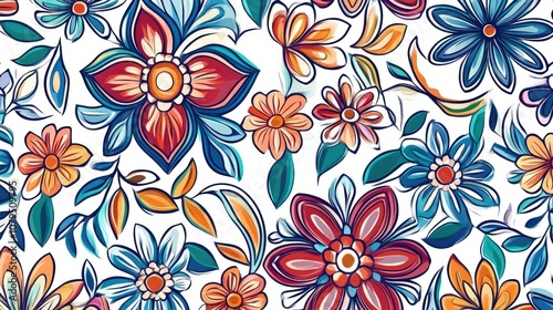 Seamless floral pattern featuring intricate tracery design with flowers ideal for ethnic fabric and textile applications