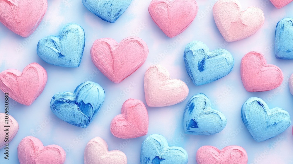 Fototapeta premium Seamless pattern of pastel pink and blue girly background adorned with vibrant hearts perfect for textile design crafts and digital projects