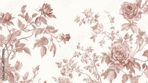 Elegant vintage floral seamless pattern featuring Toile De Jouy style perfect for textiles and wallpaper design