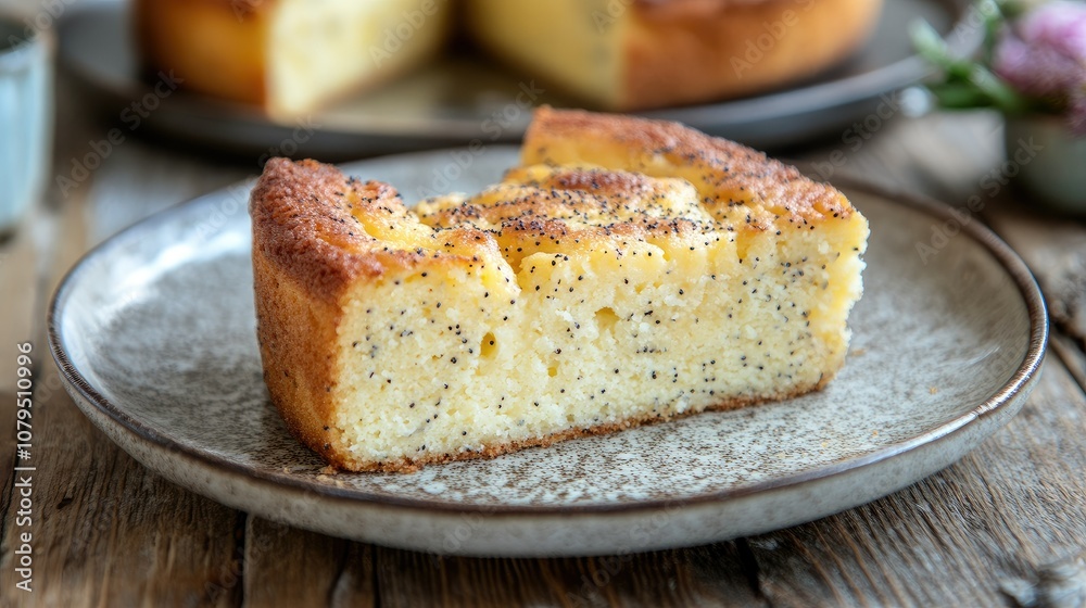 Delicious Poppy Seed Cake Slice on a Plate Delicious Poppy Seed Cake Slice on a Plate