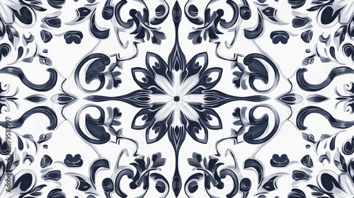 Seamless design featuring repeated oriental motifs in elegant white gray and black ideal for fabric or paper patterns