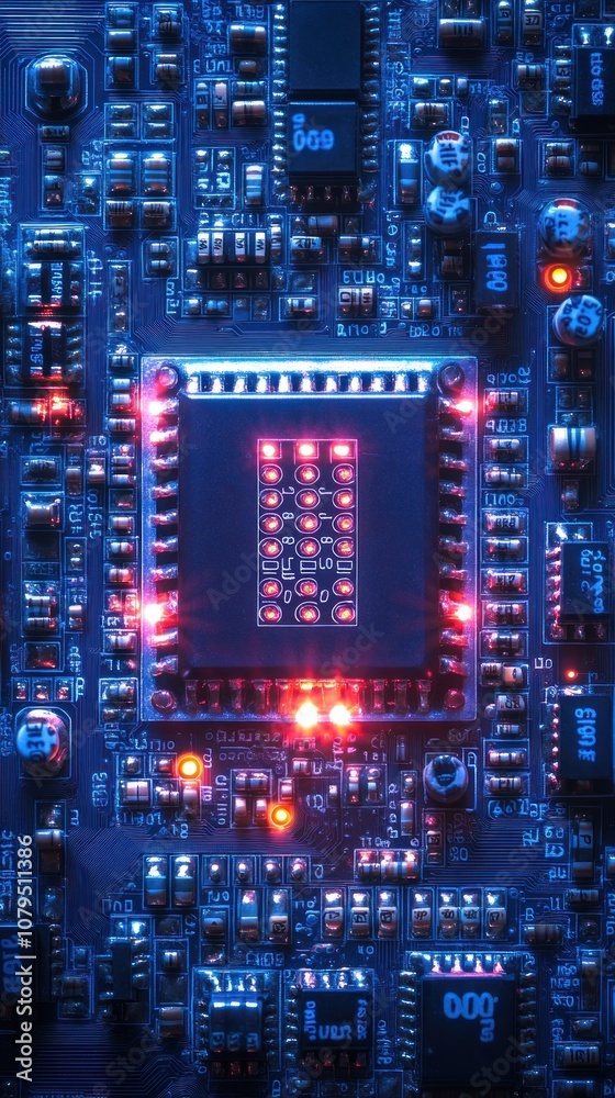 custom made wallpaper toronto digitalClose-up of a circuit board with illuminated components and a chip.