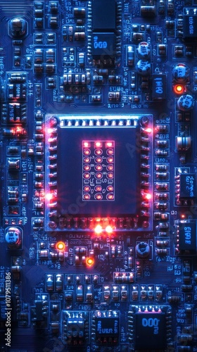 Wallpaper Mural Close-up of a circuit board with illuminated components and a chip. Torontodigital.ca