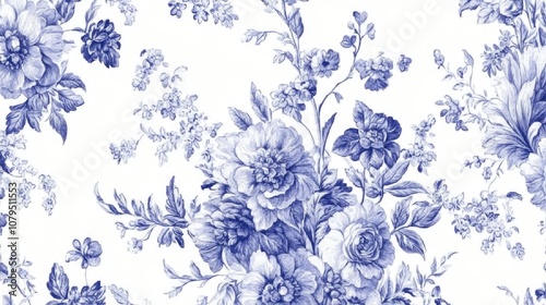 Elegant Toile De Jouy vintage floral seamless pattern with delicate florals and romantic motifs perfect for fabric designs and home decor