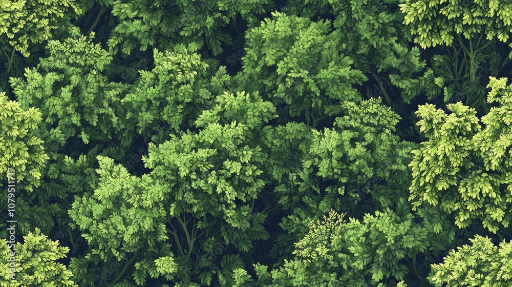 Naklejka premium Seamless forest background pattern featuring lush trees and vibrant greenery ideal for nature themed designs