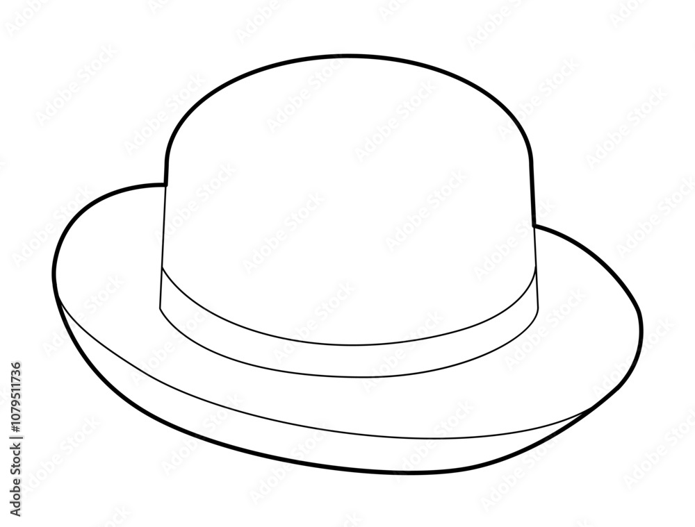 Bowler Derby Hat with band. Head Fashion accessory cap with narrow brim clothing technical illustration. Vector headgear for Men, women, unisex style, flat template CAD mockup sketch outline isolated Bowler Derby Hat with band. Head Fashion accessory cap with narrow brim clothing technical illustration. Vector headgear for Men, women, unisex style, flat template CAD mockup sketch outline isolated