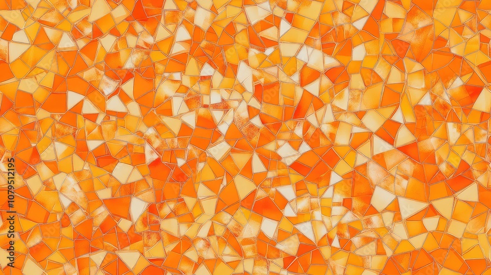 Orange tile background illustration featuring a seamless geometric mosaic pattern with an emblem in the center Orange tile background illustration featuring a seamless geometric mosaic pattern with an emblem in the center