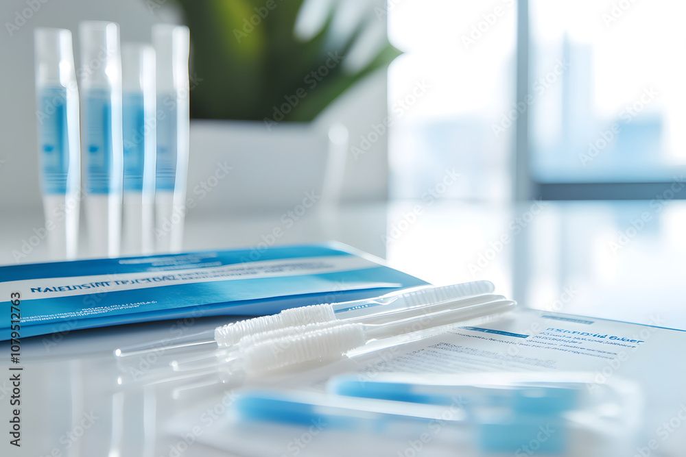 Dental care kit with applicators and instructions on a clean surface. Dental care kit with applicators and instructions on a clean surface.