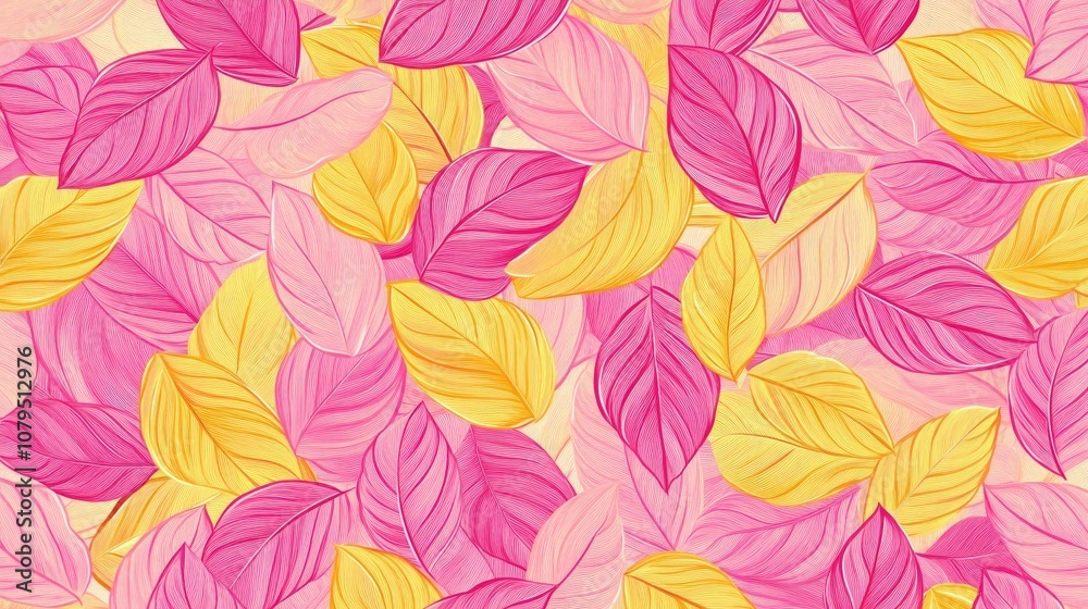 Seamless pattern of light pink and yellow doodle leaves colorful abstract backdrop ideal for decorating window blinds and curtains Seamless pattern of light pink and yellow doodle leaves colorful abstract backdrop ideal for decorating window blinds and curtains