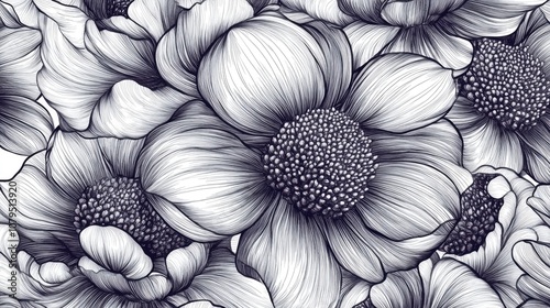 Fototapeta Naklejka Na Ścianę i Meble -  Seamless hand drawn pattern of stylized black and white flowers ideal for textile design and wallpaper