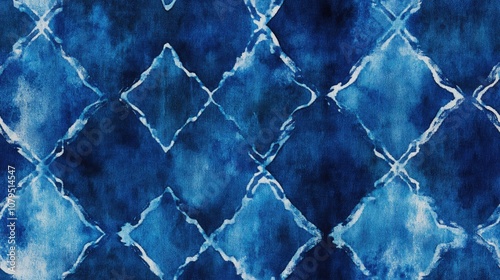 Tie Dye Print in Blue Seamless Bohemian Design Indigo Watercolor Vintage Style Bohemian Fashion Elements Watercolor Layering Ikat Pattern Inspiration Geometric Rug Design in Indigo