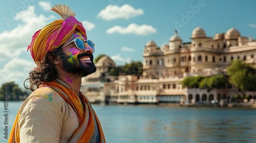 Joyful Celebration by the Water in Colorful Attire photo