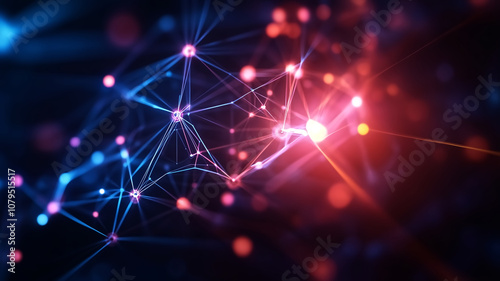 glowing neural network visualized with vibrant colors and intricate connections, showcasing beauty of technology and data flow