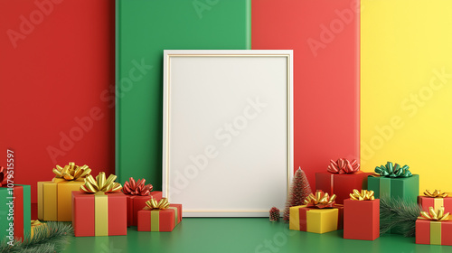 Weihnachten, Bilderrahmen Mockup umgeben von Geschenken photo