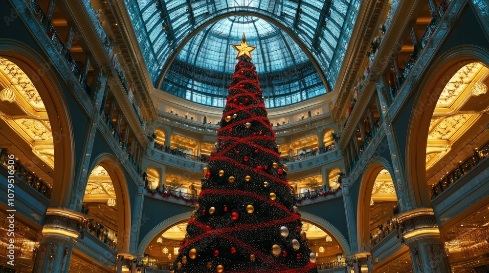 Obraz premium Grand Christmas Tree in Elegant Shopping Mall