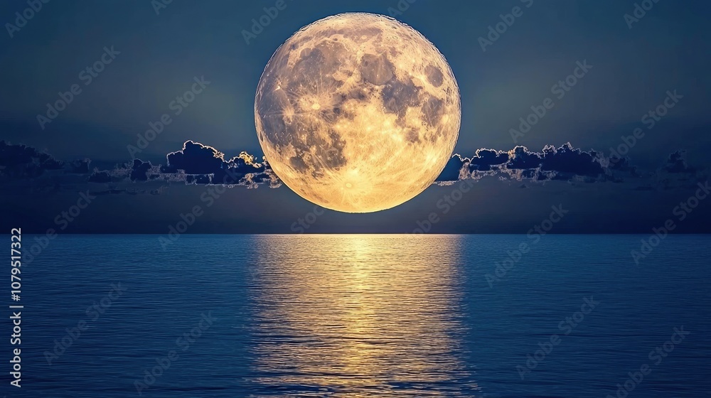 Majestic Full Moon Over Calm Ocean Waters Majestic Full Moon Over Calm Ocean Waters
