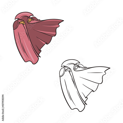 Cape. Drawing. Hand drawn. Cartoon. Outline. Color. Simple. Easy to edit. Vector illustration