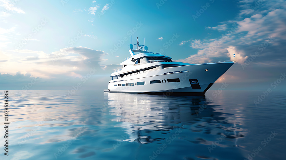 A Luxury Yacht Sailing on a Calm Ocean, Showcasing Elegance, Serenity, and the Ultimate Maritime Experience Under Clear Skies A Luxury Yacht Sailing on a Calm Ocean, Showcasing Elegance, Serenity, and the Ultimate Maritime Experience Under Clear Skies