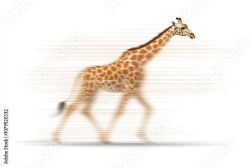 Illustration of a giraffe in motion with blurred speed lines against a white background. photo