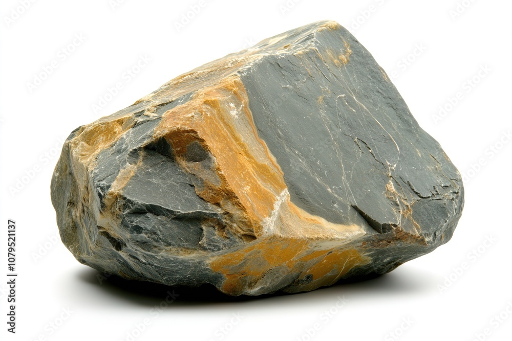 A large, multicolored rock with smooth surfaces and distinct, earthy tones on a white background. A large, multicolored rock with smooth surfaces and distinct, earthy tones on a white background.
