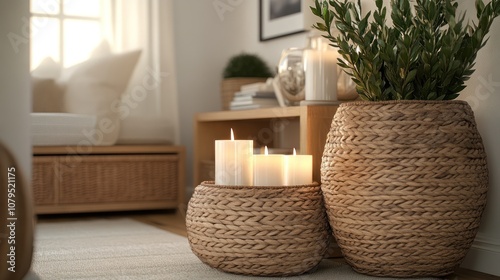 Candles and Plants in a Cozy Living Room