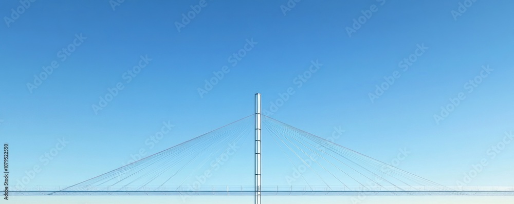 Fototapeta premium A modern suspension bridge against a clear blue sky, showcasing engineering and design.