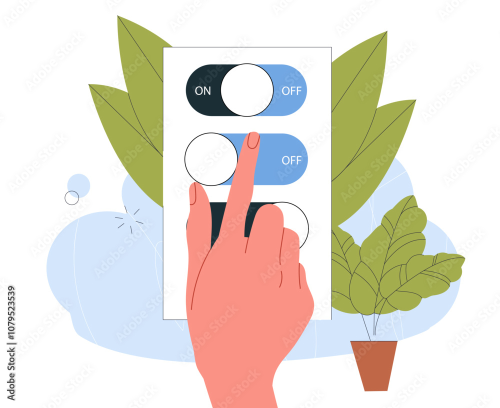Turning switches on and off. Hand turns on and off lights in office. UI ...