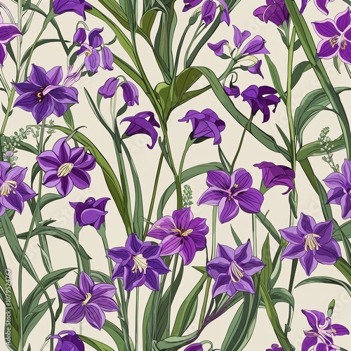 Wallpaper Mural Purple Scilla flower pattern design illustration on plain background seamless wallpaper print Torontodigital.ca