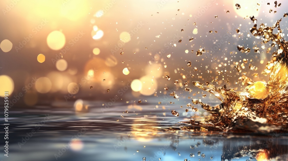 Vibrant splash of water with golden bokeh in sunlight. Vibrant splash of water with golden bokeh in sunlight.
