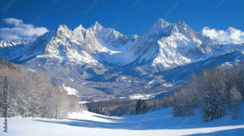 Snow-Covered Mountains with a Forest in the Foreground