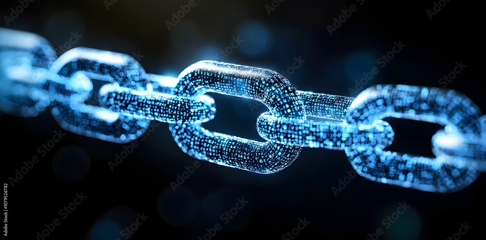 A digital chain made of code, representing security, connection, and data. A digital chain made of code, representing security, connection, and data.