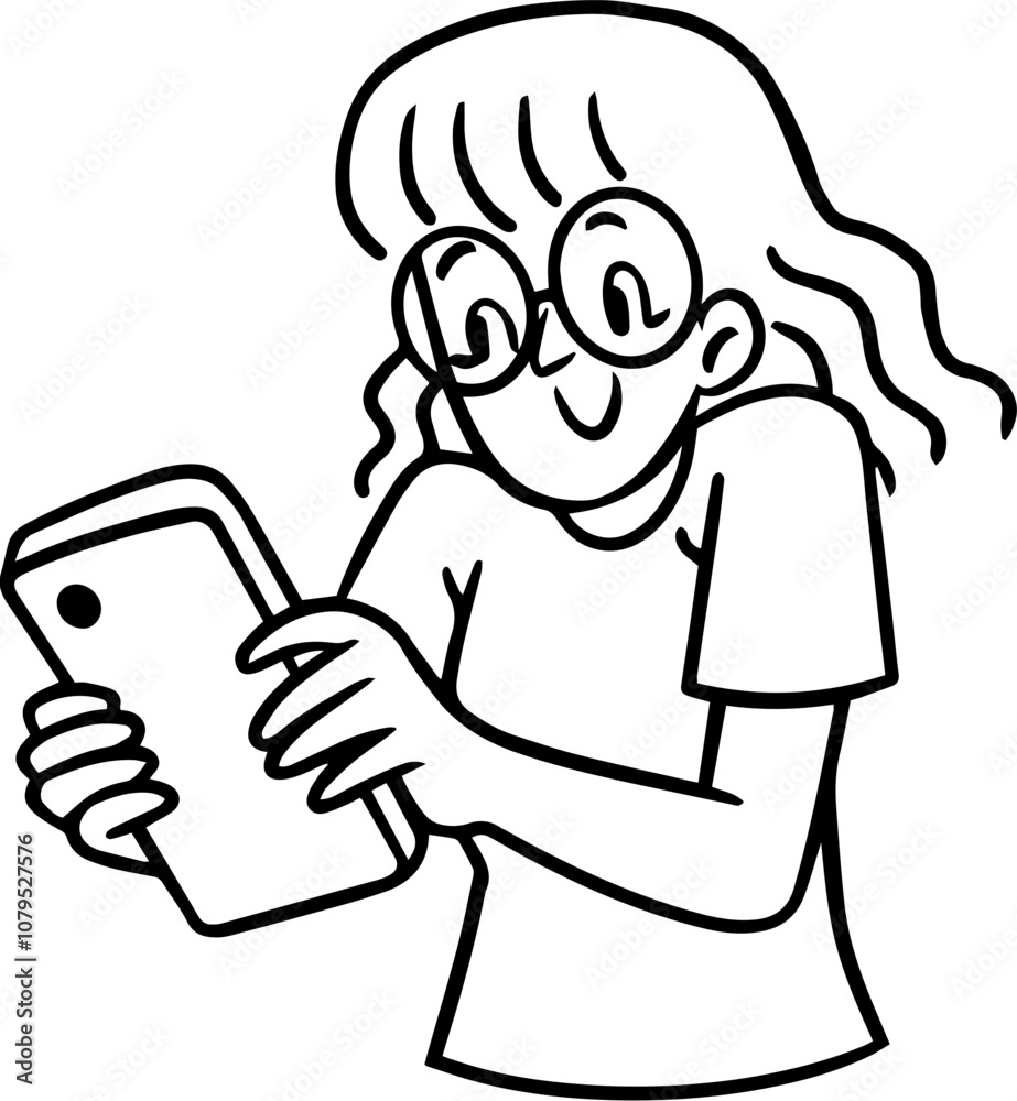 Line Art of a Virtual Assistant Woman, Simple Cartoon Outline for Notion Line Art of a Virtual Assistant Woman, Simple Cartoon Outline for Notion